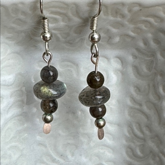 LABRADORITE EARRINGS PIERCED Artisan Jewelry Sterling Silver Natural Gemstones - Picture 10 of 11